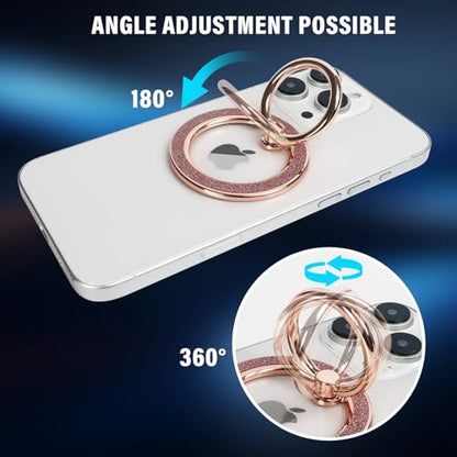 Guppy Magnetic Phone Ring Holder, Glitter Magnet Finger Ring Grip Stand Holder, 360° Rotation with Cell Phone Ring Stand, Compatible with MagSafe for iPhone 17 Pro Max 16 15 14 13 12 All-Rose Gold - color: Rose Gold