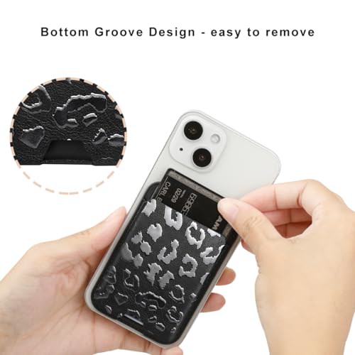 for MagSafe Wallet,Magnetic Card Holder for Phone Case - color: Black Leopard