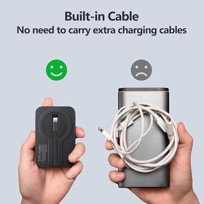 iOS Mini Portable Charger, 5000 mAh Charger Power Bank Slim Small Chargers with Built-in Cable, Travel Battery Pack for iPhone 14/13/12/11 Pro/Pro Max/Plus/Mini/AirPods - color: Light Black