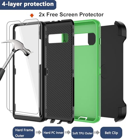for Samsung Galaxy S10 Case with Belt Clip Holster, 2 x Screen Protector, [Military Grade Drop Protection] Heavy Duty Full Body Shockproof Rugged Protective Cover for Samsung Galaxy S10 (Green) - color: Green/Black