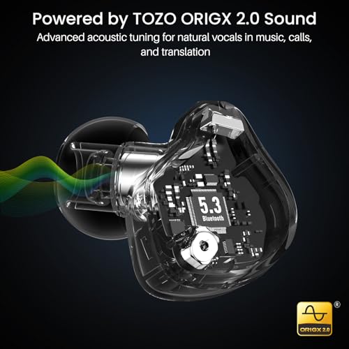 TOZO T18 AI Translation Wireless Earbuds Realtime IPX8 Bluetooth Headphones - color: Dark Black
