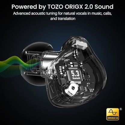 TOZO T18 AI Translation Wireless Earbuds Realtime IPX8 Bluetooth Headphones - color: Dark Black