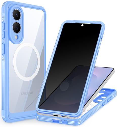 CENHUFO Magnetic for Samsung Galaxy S25 Edge Case, Full Body Phone Case with Built-in 9H Tempered Glass Privacy Screen Protector and Camera Lens Protector, Shockproof Clear Cover Bumper - Light Blue - color: Light Blue, size: S25 Edge