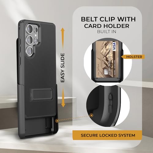 MOTIVE for Samsung Galaxy S25 Ultra Case with Belt Clip and Stand | 6.9" | Case & Holster, MagSafe compatible, built-in Kickstand Horizontal, 360° rotating belt clip, slim low-profile fit - size: s25 Ultra
