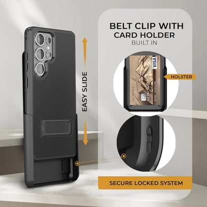 MOTIVE for Samsung Galaxy S25 Ultra Case with Belt Clip and Stand | 6.9" | Case & Holster, MagSafe compatible, built-in Kickstand Horizontal, 360° rotating belt clip, slim low-profile fit - size: s25 Ultra
