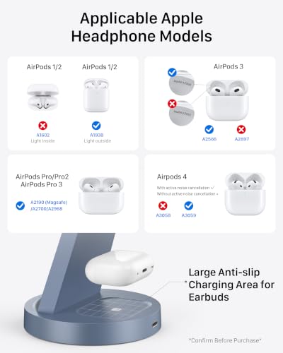 Anlmz 3 in 1 Charging Station - Wireless Charger for Apple Multiple Devices - color: Blue