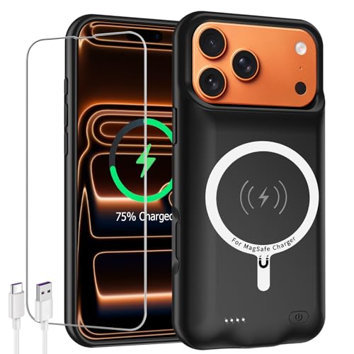 Battery Case for iPhone 17 Pro,Upgraded 10000mAh High Capacity Rechargeable Portable Extended Charger Case Wireless Charging Compatible with iPhone 17 Pro(6.3 inch) Charging Cover & Carplay (Black) - size: iPhone 17 Pro (6.3 inch)