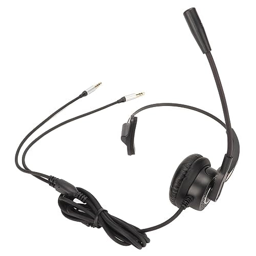 Corded Telephone Headset, Single Ear Phone Headset with Noise Cancellation Microphone, Headband and 330 Degree Rotatable Ear Plate for Customer Service, Multimedia