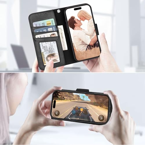 Arae Compatible with iPhone 17 Pro Case Wallet with Card Holder, Wristlet Strap Wallet Flip Cover for iPhone 17 Pro 6.3 inch Men/Women, RFID Blocking, Kickstand, Black - color: Black, size: iPhone 17 Pro 6.3 inch