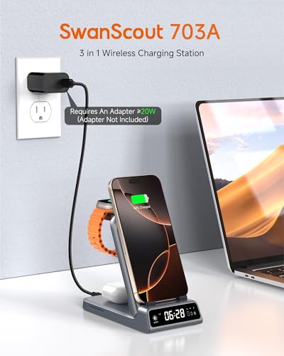 Charging Station for iPhone 18 Pro Max, Charger for Apple Watch 12/Airpods - color: Technology Gray