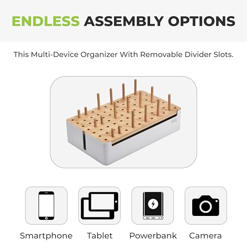 Prosumer's Choice Bamboo Charging Station - Multi Charger Organizer Desk Docking for Phones, Tablets, Laptop Wooden with Removable Dividers Cables Not Included