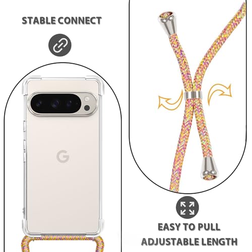 for Google Pixel 9 Pro Lanyard Case Clear Adjustable Neck Shoulder Crossbody Strap Mobile Cover Transparent Durable Soft Cover Women Shockproof Protective Phone Case for Pixel 9 Pro - Rainbow - size: for Google Pixel 9 Pro