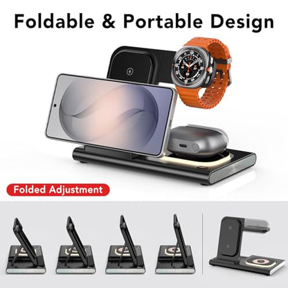 Wireless Charger for Samsung Charging Station, Foldable & Nightlight - color: black