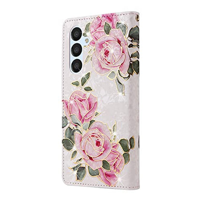 UEEBAI Wallet Case for Samsung Galaxy S23 5G, PU Leather Phone Case Kickstand RFID Blocking Flip Case Card Slots Wrist Strap Relief Engraved Pattern Magnetic Closure Flower Folio Case, White Rose - color: White Rose, size: Samsung Galaxy S23 5G