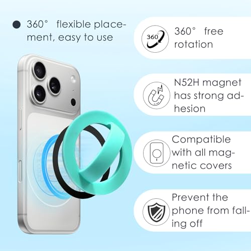 Magnetic Silicone Ring Grip Phone Holder, Rotating Finger Loop Ring Grip Holder, Soft and Portable, Strong Magnetic Attraction, Compatible with Magsafe for iPhone and Samsung Case (Cyan) - color: Cyan