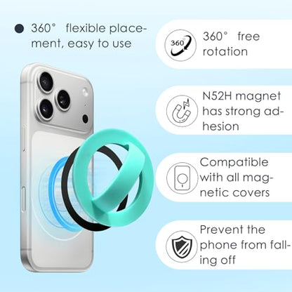 Magnetic Silicone Ring Grip Phone Holder, Rotating Finger Loop Ring Grip Holder, Soft and Portable, Strong Magnetic Attraction, Compatible with Magsafe for iPhone and Samsung Case (Cyan) - color: Cyan