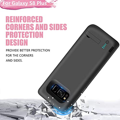 Battery Case for Samsung Galaxy S8+ Plus, 6500mAh Rechargeable Extended Battery Charging Case with Kickstand Black