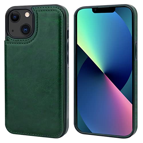 ONETOP for iPhone 13 Wallet Case with Card Holder,Green | Kickstand,ID/Cash Holder,Case Wallet with Card Slots,Double Magnetic Clasp,Durable PU Leather Shockproof Cover for Women Men - color: Green