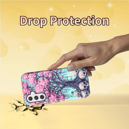 Cherry Blossom Skull Phone Case for Samsung Galaxy S25, Dual Layer Shockproof Rugged Cover with Soft TPU + Hard PC, Anti-Scratch Slim Fit Wireless Charging Compatible - color: Cherry Blossom Skull, size: 6.2" Galaxy S25