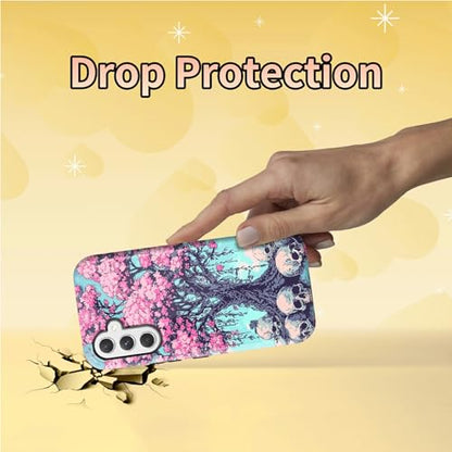 Cherry Blossom Skull Phone Case for Samsung Galaxy S25, Dual Layer Shockproof Rugged Cover with Soft TPU + Hard PC, Anti-Scratch Slim Fit Wireless Charging Compatible - color: Cherry Blossom Skull, size: 6.2" Galaxy S25