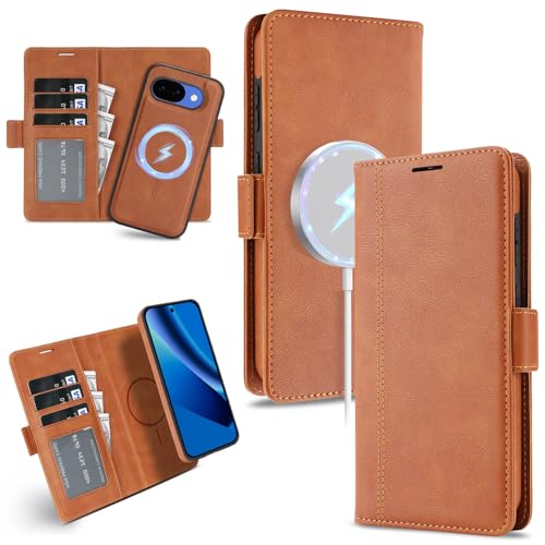 for Google Pixel 10a Wallet Case Compatible with Magsafe, 2 in 1 Leather Flip 3 Card Holder Magnetic Detachable Cover Q1 (Brown, Google Pixel 10a) - color: Brown, size: Google Pixel 10a