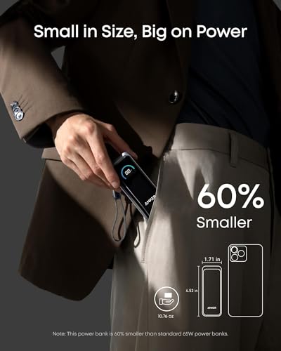 Anker Prime Power Bank, 9,600mAh 65W, Built-in AC Plug