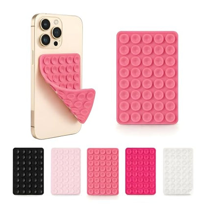 SHENGXIN 2 Pack Silicone Double-Sided Suction Grip – 40 Cups per Side, Strong Hold for iPhone, Galaxy, Pixel, Android – Hands-Free for Selfies & Videos (Pink) - color: Pink