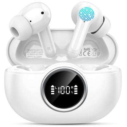 Bluetooth 5.4 Earbuds, 2026 Bass-3.0 Wireless Headphones 3D-Stereo Ear Buds, 4 ENC Noise Cancelling Mic, 40+Hrs USB-C in-Ear Earphones, IP-X7 Waterproof Sport Workout Gym for Laptop Pad Android iOS - color: B-White PRO