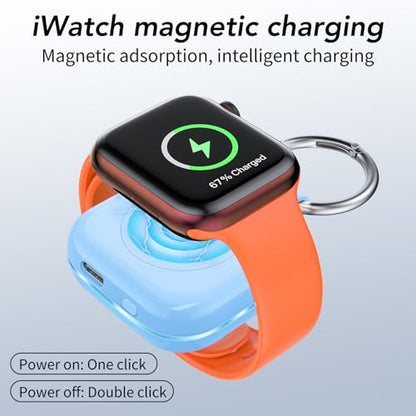 HUOTO Charging Adapter, 1200mAh Battery Powered Portable Wireless Charger for Apple Watch Series 9/8/7/6/SE/5/4/3/2/1 Ultra, Keychain USB-C Charger, Gifts for Women Man - color: Blue