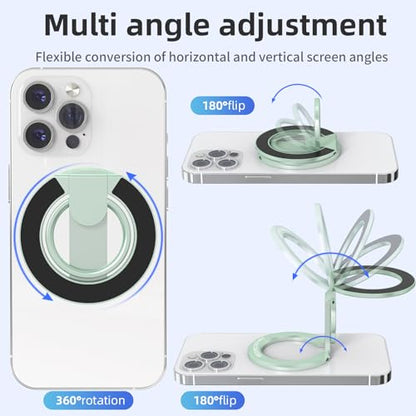 RESPECTED BRO-Magnetic-Phone-Ring-Holder with Dual Rings, Compatible with iPhone 17/16/15/14/13/12, Multifunctional Stand for Office, Gym, Kitchen & All Metal Surfaces, Finger Loop Grip (Light Green) - color: Light Green