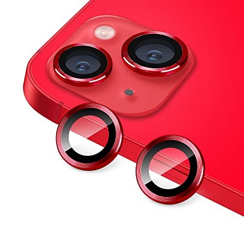 for iPhone 13 Mini/iPhone 13 Camera Lens Protector, Anti-Scratch 9H Tempered Glass Metal Camera Screen Protector Shockproof Cover Film Ring -2 Pcs Red - color: Red