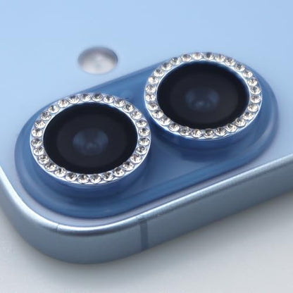 BONVAN for iPhone 17 Camera Lens Protector Bling Glitter Diamond Metal Crystal Tempered Glass Screen Accessories Rhinestones Lens Cover (Light Blue) - color: Light Blue