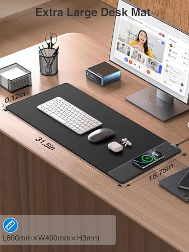 Wireless Charging Mouse Pad, 31.5"x15.8" Large Desk Mat, Smooth Glide - color: Black-31.5"x15.8"-Right