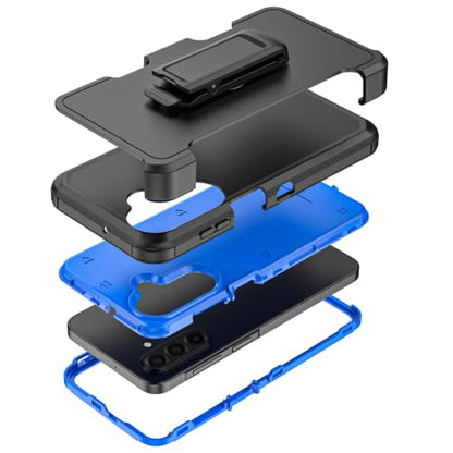 Rugged Phone Case for Samsung Galaxy A18/A17 | Belt Clip Holster & Kickstand Heavy Duty Shockproof Protective Full Body Case (Black+Blue) - color: Black+Blue