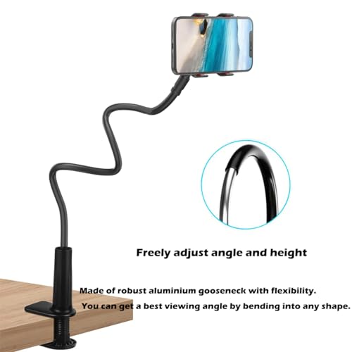 Selfdee Phone Holder for Bed, Gooseneck Clip Adjustable Phone Stand - Universal 360 Flexible Mount for Bedside headboard Lazy Long Arm Clamp Bracket (Style 1)