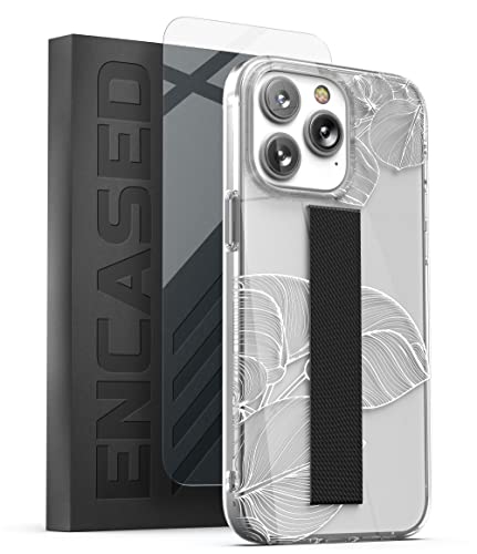 ENCASED Hand Strap Case Designed for iPhone 14 Pro Max Case with Finger Loop Grip and Screen Protector (White Lace Leaf) - color: Lace Leaf