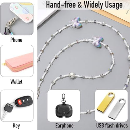Phone Chain Crossbody Pearl Strap,Pearl Beaded Chain Shoulder Crossbody Lanyard with Phone Tether Patches Compatible with Most Phones Bag Purse(I) - color: I
