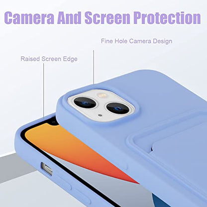 MZELQ Compatible with iPhone 14 Case Card Holder -Purple | Wallet Cover,Camera Protection + Screen Protector Soft Card Slot Phone Case - color: Purple, size: iPhone 14