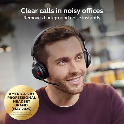 Jabra Evolve2 65 Bluetooth Wireless Headset with Mic for Calls and Music, Dual-Ear Headphones with USB-C Adapter, Up to 37 Hours Battery, Noise-Cancelling, Works with Microsoft Teams, Black (189) - size: USB-C Dongle, style: Teams Certified