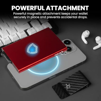 CODE 118 Wallet for Men - Slim Minimalist Aluminum Magnetic Card Holder - RFID Blocking Front Pocket Mag Safe Wallet with Strong Magnet Attachment (Thermal Red) - color: Thermal Red