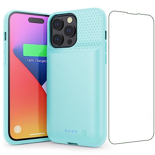 Battery Case for iPhone 14 Pro Max,14 Plus and 13 pro Max, Real 8600mAh Rechargeable Smart Extended Charging Case, Ultra-Slim Portable Protective Battery Pack (6.7 inch) Green - color: Green