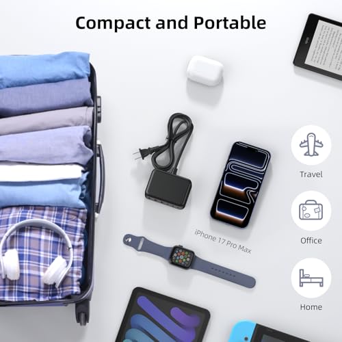 100W 6 in 1 USB Charger, 50% Smaller Charging Station for Multiple Devices - color: B-Black