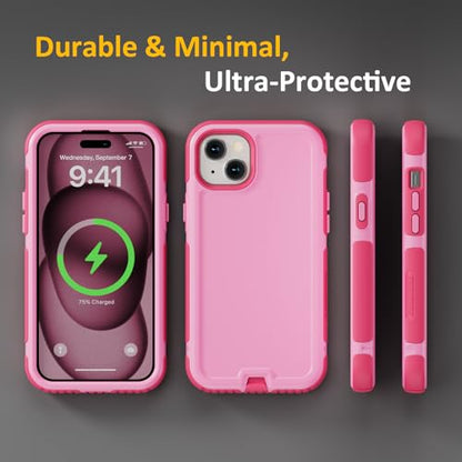Follaroma Magnetic for iPhone 15 Case, Heavy Duty Phone Cases, Pink, 6.1" | Compatible with MagSafe, Heavy Duty Shockproof,Military-Grade Anti-Drop Protective,Dual Layer Magnetic Protection Phone Cover - color: Pink, size: iPhone 15 6.1''