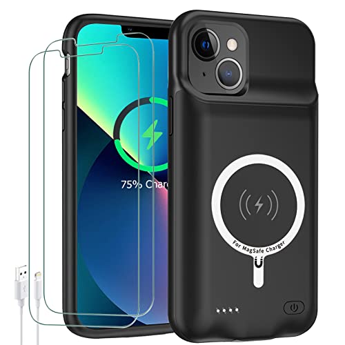 Battery Case for iPhone 13,Upgraded 10000mAh High Capacity Rechargeable Portable Protective Extended Charger Case Wireless Charging Compatible with iPhone 13 (6.1 inch) Charging Case & Carplay (Black) - size: iPhone 13
