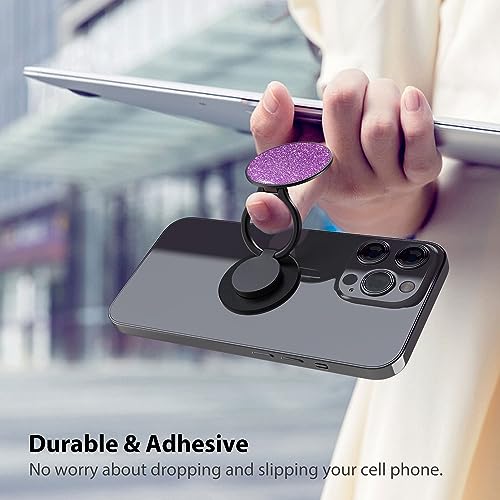 Phone Grip, Phone Ring Holder Finger Kickstand, 360°Rotation & Adjustable Metal Cell Phone Rings Gripper Stand Work with Magnetic Car Mount for iPhone Samsung & Other Phones - Sparkle Purple - color: Sparkle Purple