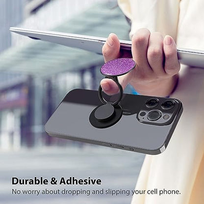 Phone Grip, Phone Ring Holder Finger Kickstand, 360°Rotation & Adjustable Metal Cell Phone Rings Gripper Stand Work with Magnetic Car Mount for iPhone Samsung & Other Phones - Sparkle Purple - color: Sparkle Purple