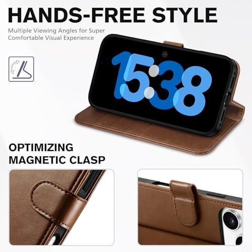 TUCCH Case Wallet for iPhone 17 Pro Max (6.9"), RFID Blocking Folio, Brown | 4 Card Holders, Kickstand, PU Leather, Magnetic Closure, Shockproof TPU Shell, Protective Flip Cover - color: Brown