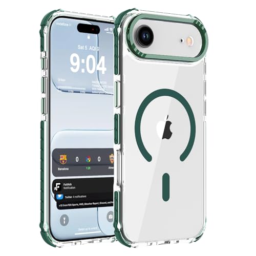 DEERLAMN Strong Magnetic Case for iPhone Air 6.5-Inch,[Compatible with Magsafe][Military Grade Drop Protection] Clear Slim Shockproof Protective Phone Cover-Transparent+Green - color: Transparent+Green, size: for iPhone Air 6.5-Inch
