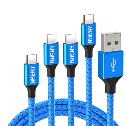 Type C Charger Cord Blue - NHENY USB C Premium Shiny Nylon Braided Rapid Charging Cable 4 Pack 10FT 2x6FT 3FT for Phone 15/16 serier,Samsung S10 S9 Plus, Note 10/S10, LG V30 G6, Google Pixel (2.0) - color: Blue