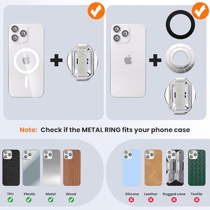 4-in-1 Phone Grip Stand for MagSafe,Loop Strap,Dual-Fold,360°Rotate,Silver - color: Silver